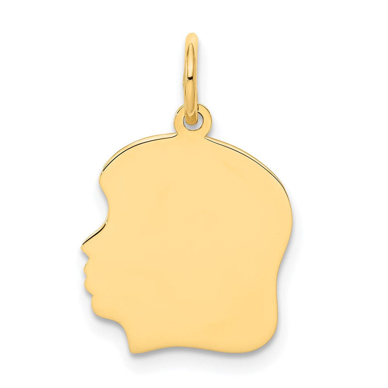 14K Gelbgold Schlicht Mittel Zugewandt Left Gravierbar Mädchen Kopf Charm