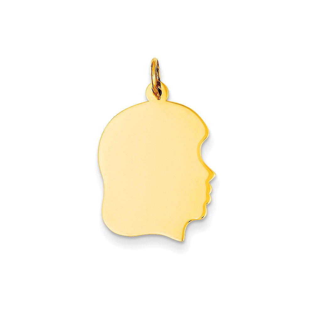 14K Gelbgold Schlicht Mittel Zugewandt Right Gravierbar Mädchen Kopf Charm
