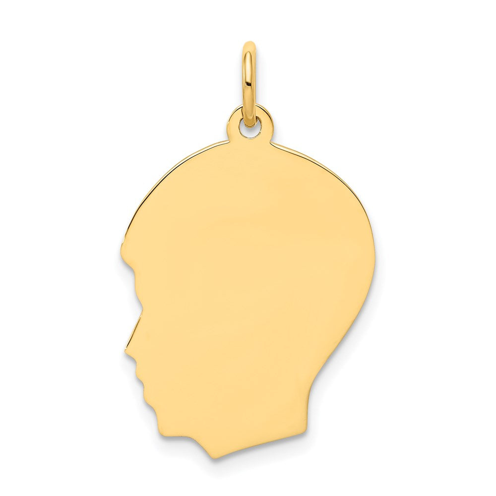 14K Gelbgold Schlicht Mittel Zugewandt Left Gravierbar Junge Kopf Charm