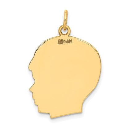 14K Gelbgold Schlicht Groß Zugewandt Right Gravierbar Junge Kopf Charm