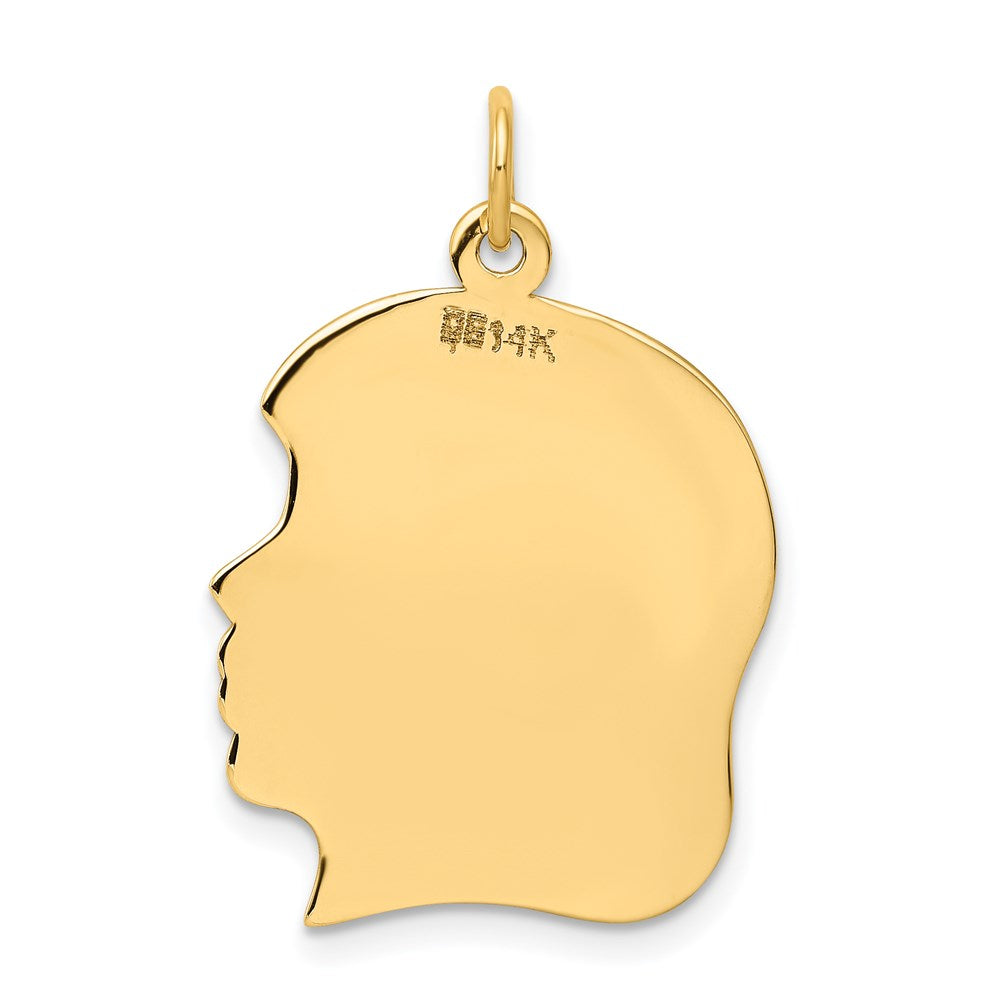 14K Gelbgold Schlicht Groß Zugewandt Right Gravierbar Mädchen Kopf Charm