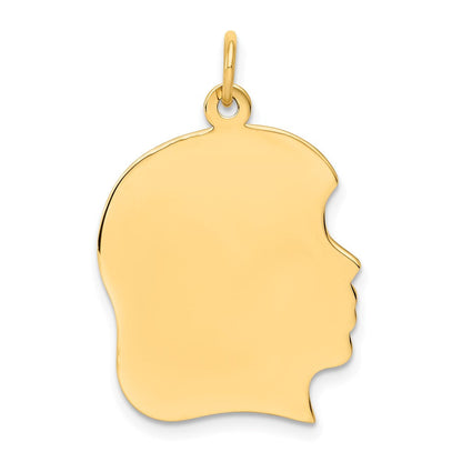14K Gelbgold Schlicht Groß Zugewandt Right Gravierbar Mädchen Kopf Charm