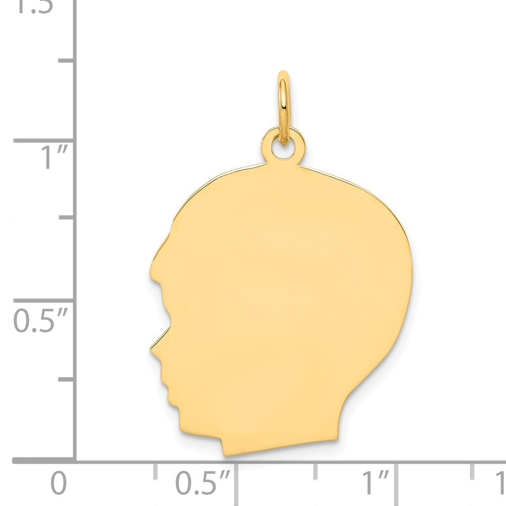 14K Gelbgold Schlicht Groß Zugewandt Left Gravierbar Junge Kopf Charm