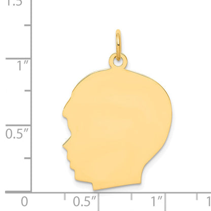 14K Gelbgold Schlicht Groß Zugewandt Left Gravierbar Junge Kopf Charm