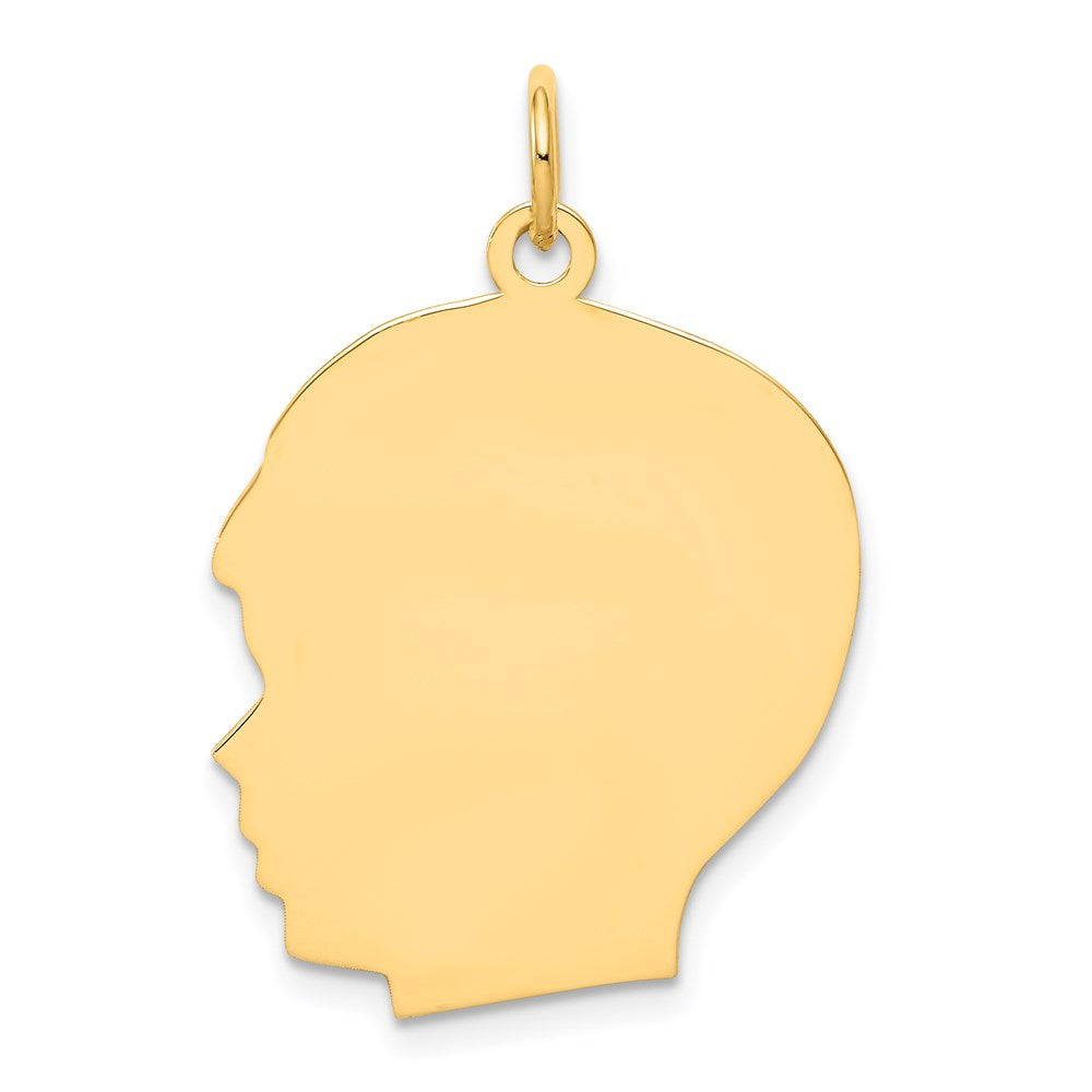 14K Gelbgold Schlicht Groß Zugewandt Left Gravierbar Junge Kopf Charm