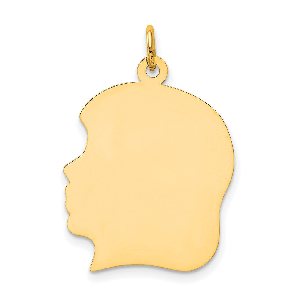 14K Gelbgold Schlicht Groß Zugewandt Left Gravierbar Mädchen Kopf Charm