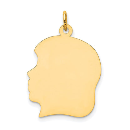 14K Gelbgold Schlicht Groß Zugewandt Left Gravierbar Mädchen Kopf Charm