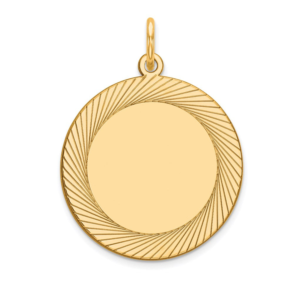 14K Gelbgold Geätzt Design Kreisförmig Gravierbar Plättchen Charm