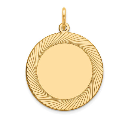 14K Gelbgold Geätzt Design Kreisförmig Gravierbar Plättchen Charm