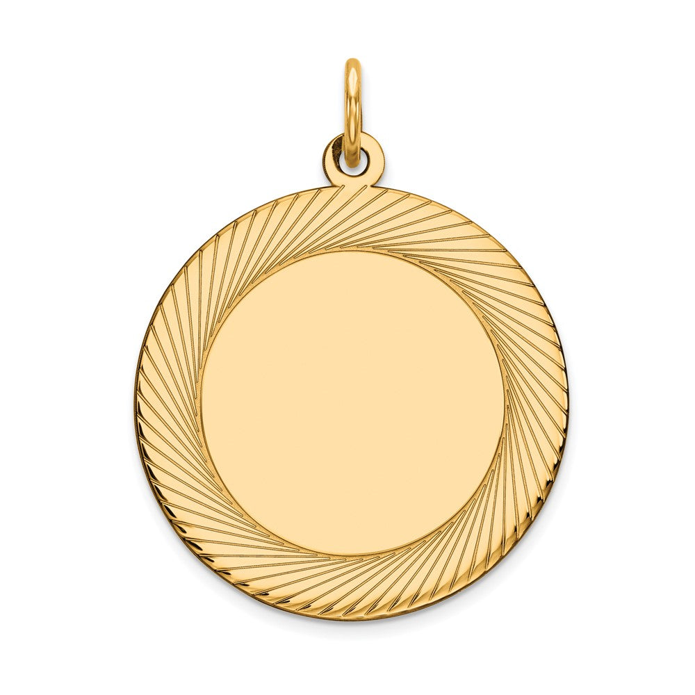 14K Gelbgold Geätzt Design Kreisförmig Gravierbar Plättchen Charm