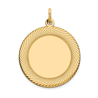 14K Gelbgold Geätzt Design Kreisförmig Gravierbar Plättchen Charm