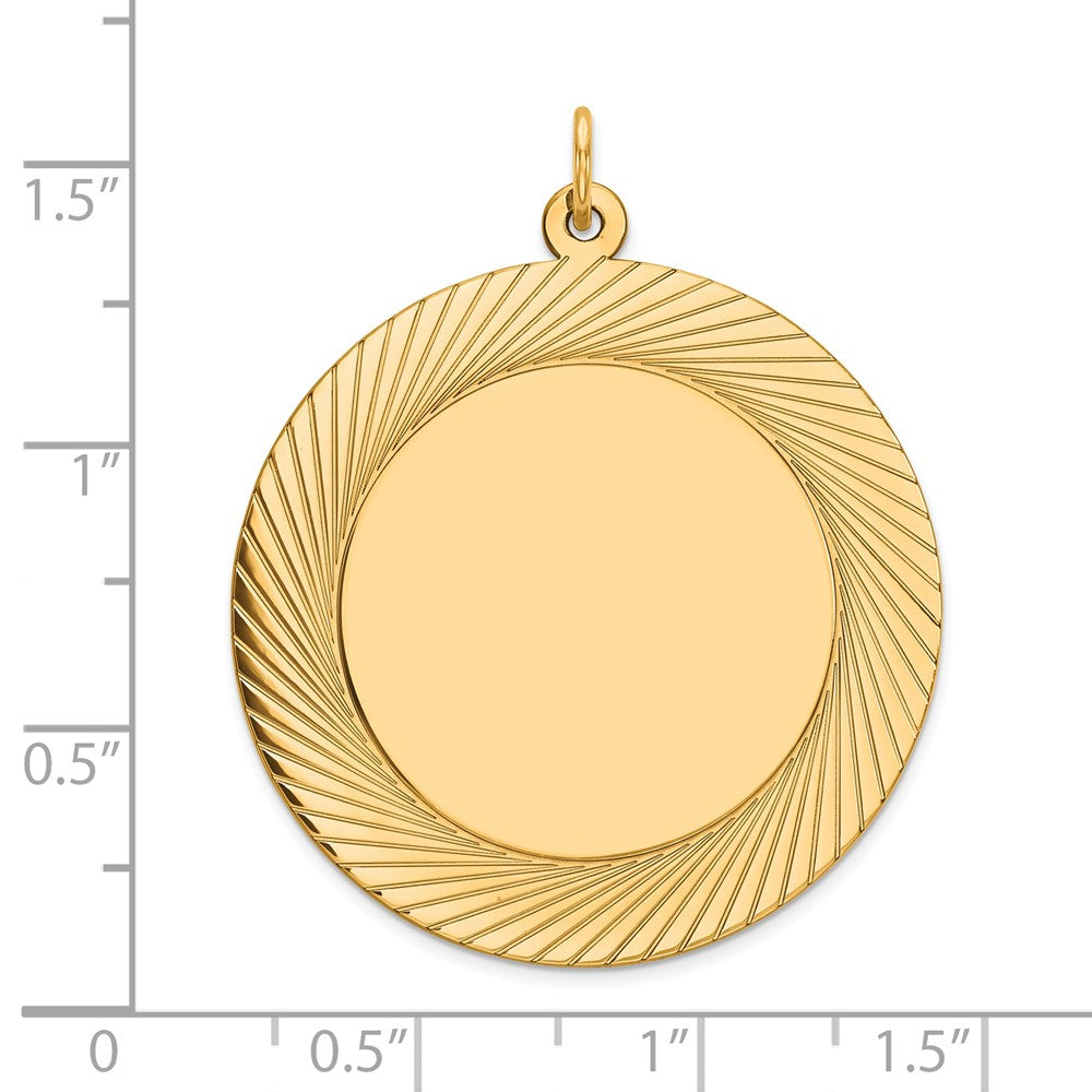 14K Gelbgold Geätzt Design Kreisförmig Gravierbar Plättchen Charm
