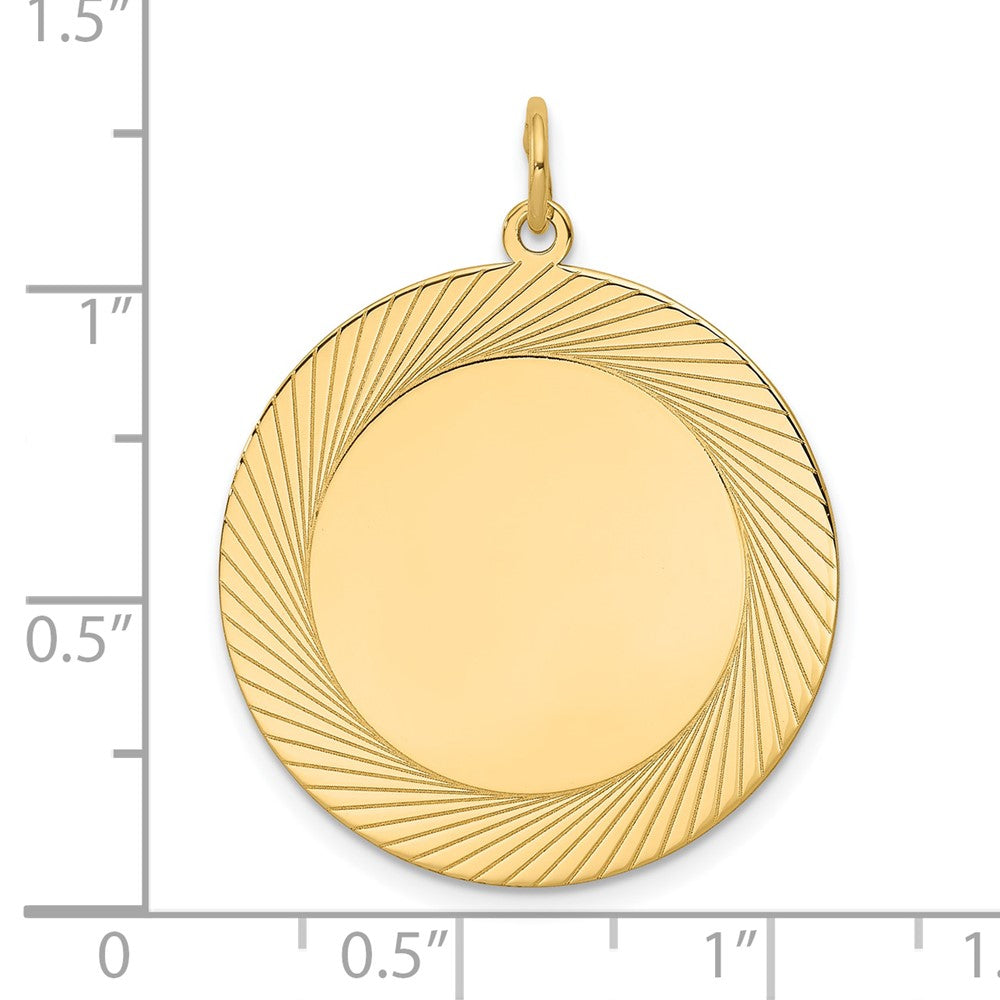 14K Gelbgold Geätzt Design Kreisförmig Gravierbar Plättchen Charm