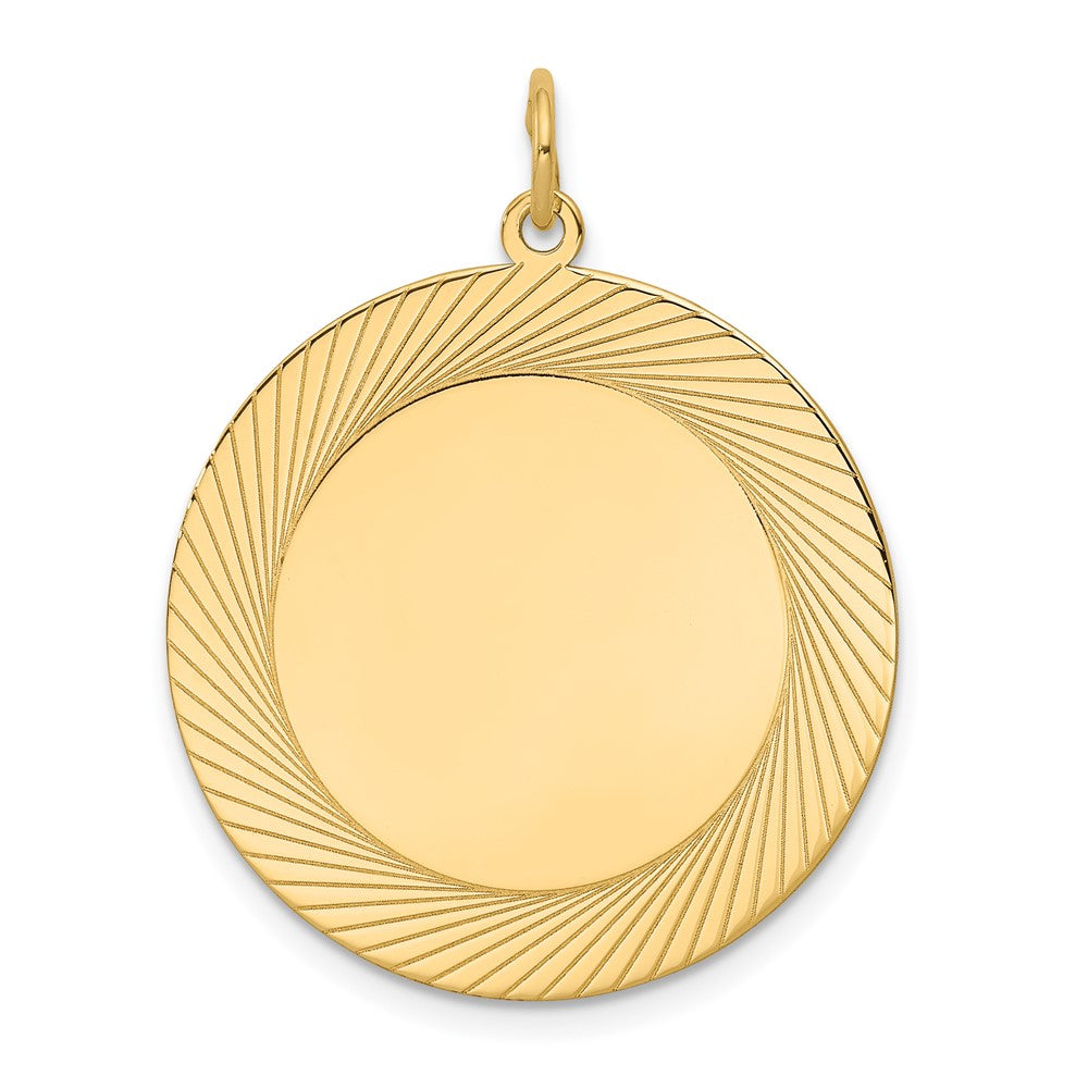 14K Gelbgold Geätzt Design Kreisförmig Gravierbar Plättchen Charm