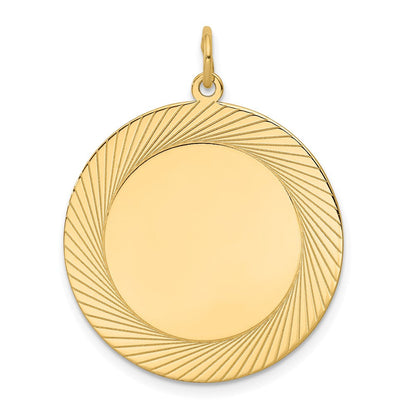 14K Gelbgold Geätzt Design Kreisförmig Gravierbar Plättchen Charm