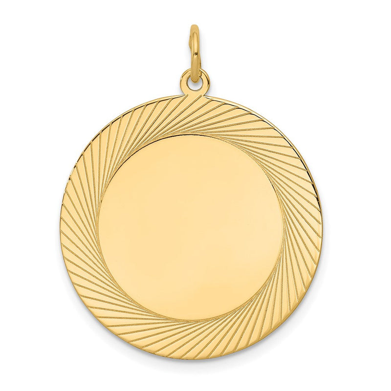 14K Gelbgold Geätzt Design Kreisförmig Gravierbar Plättchen Charm