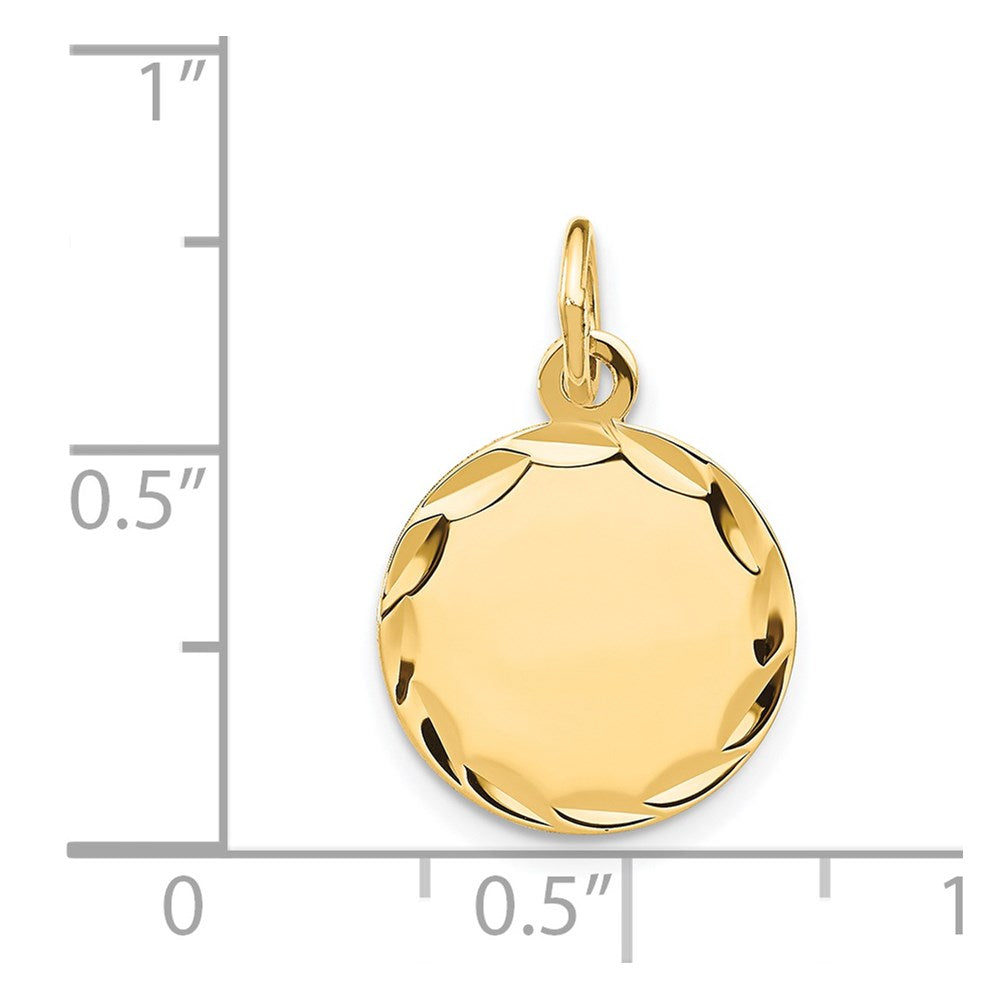 14K Gelbgold Geätzt Gravierbar Rund Plättchen Charm