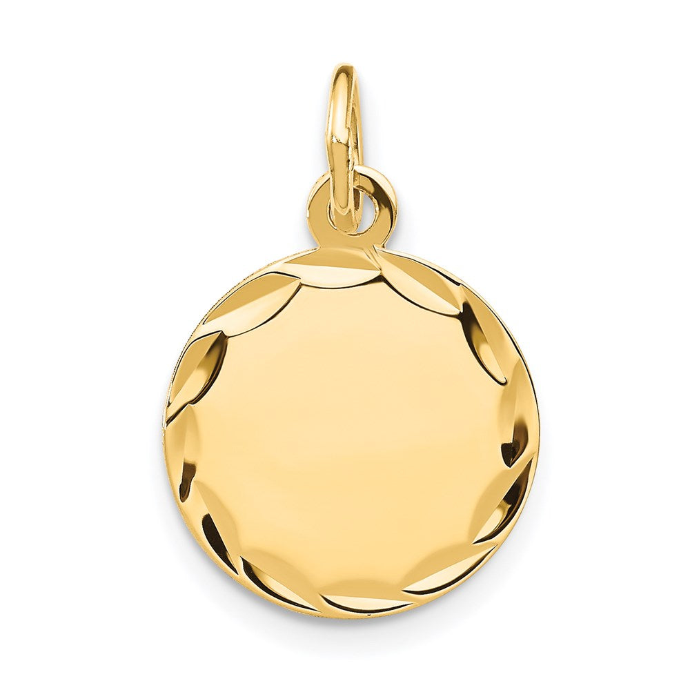 14K Gelbgold Geätzt Gravierbar Rund Plättchen Charm
