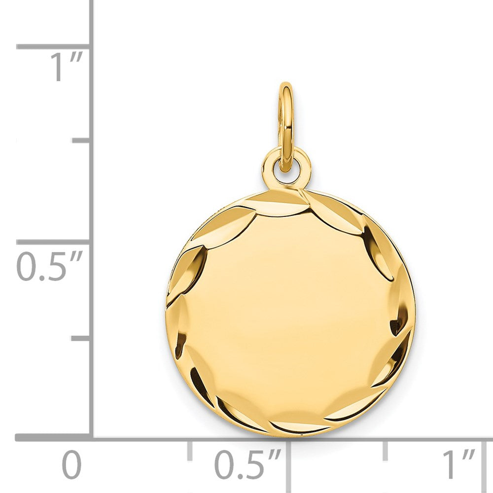 14K Gelbgold Geätzt Gravierbar Rund Plättchen Charm