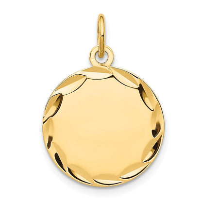 14K Gelbgold Geätzt Gravierbar Rund Plättchen Charm
