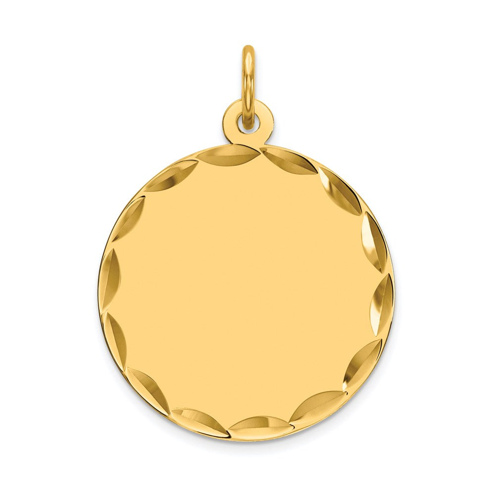 14K Gelbgold Geätzt Gravierbar Rund Plättchen Charm