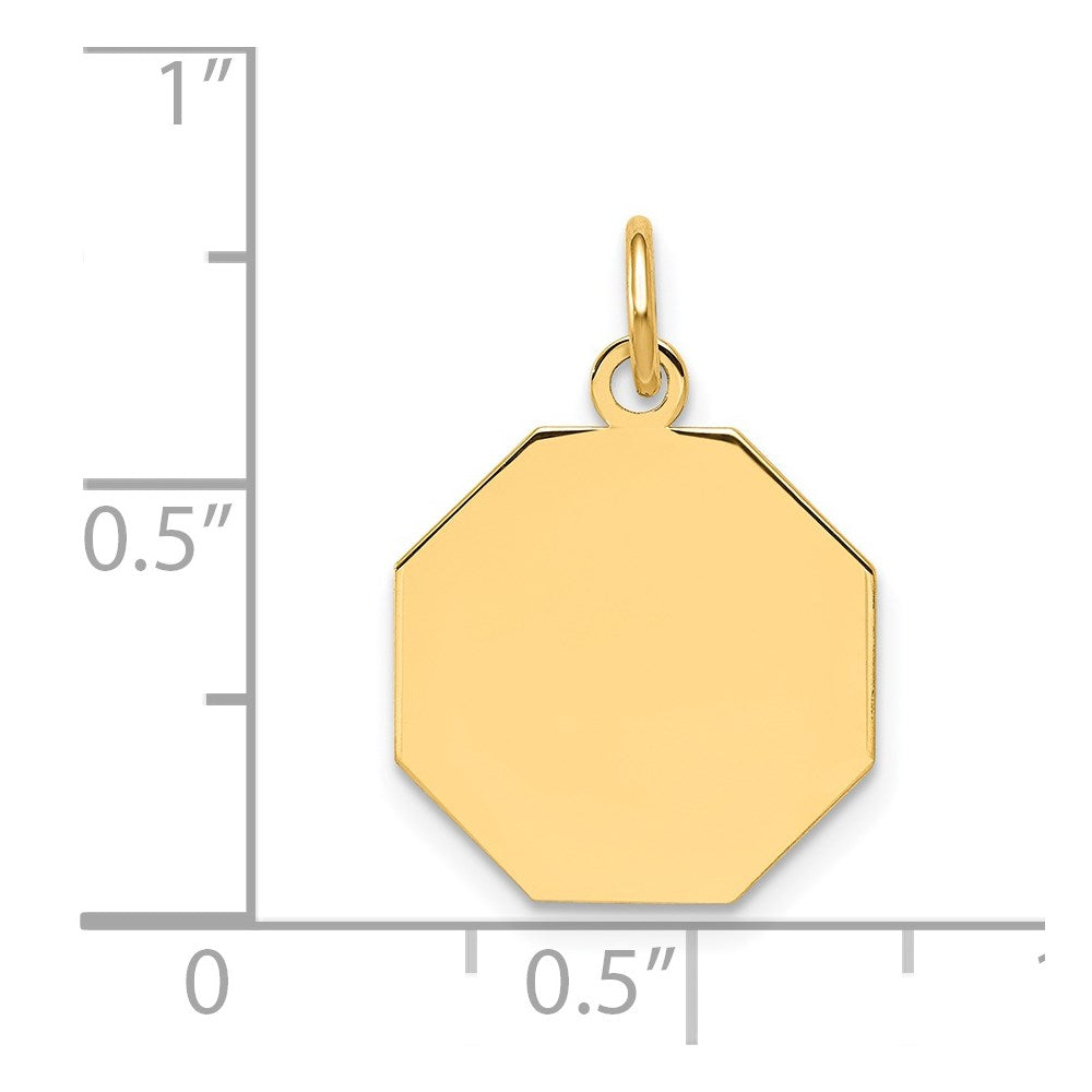 14K Gelbgold Schlicht Gravierbar Octagonal Plättchen Charm