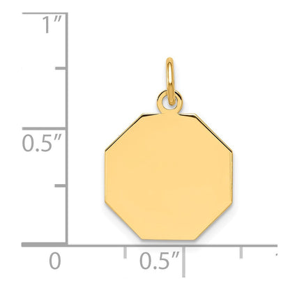 14K Gelbgold Schlicht Gravierbar Octagonal Plättchen Charm