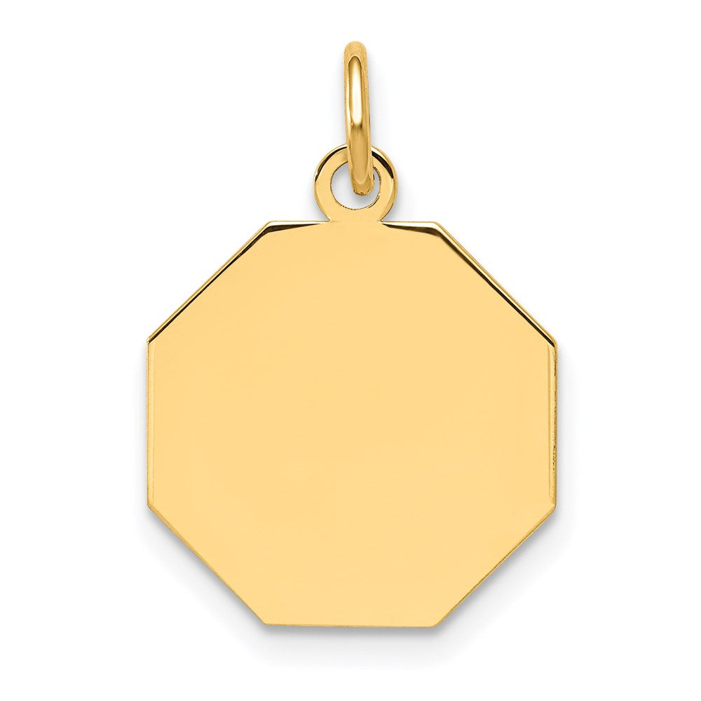 14K Gelbgold Schlicht Gravierbar Octagonal Plättchen Charm