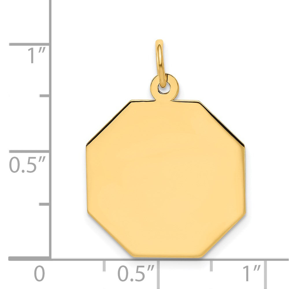 14K Gelbgold Schlicht Gravierbar Octagonal Plättchen Charm