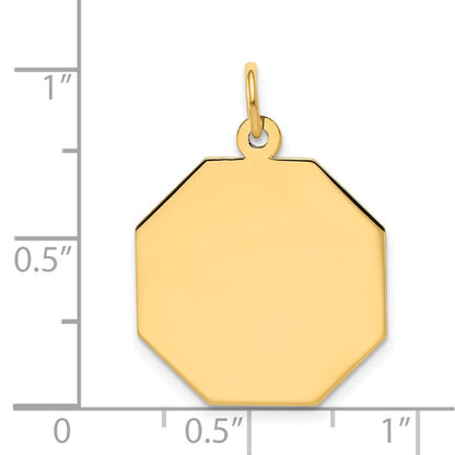 14K Gelbgold Schlicht Gravierbar Octagonal Plättchen Charm