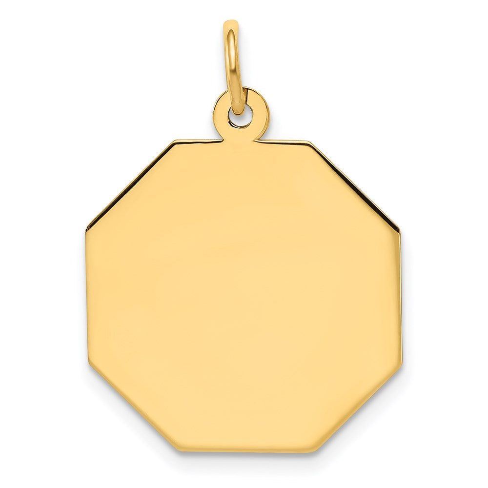 14K Gelbgold Schlicht Gravierbar Octagonal Plättchen Charm
