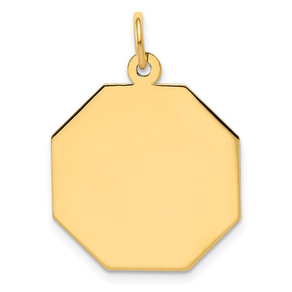 14K Gelbgold Schlicht Gravierbar Octagonal Plättchen Charm