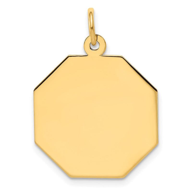 14K Gelbgold Schlicht Gravierbar Octagonal Plättchen Charm