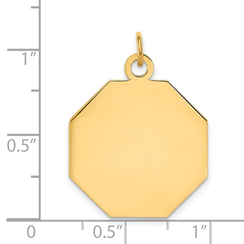14K Gelbgold Schlicht Gravierbar Octagonal Plättchen Charm
