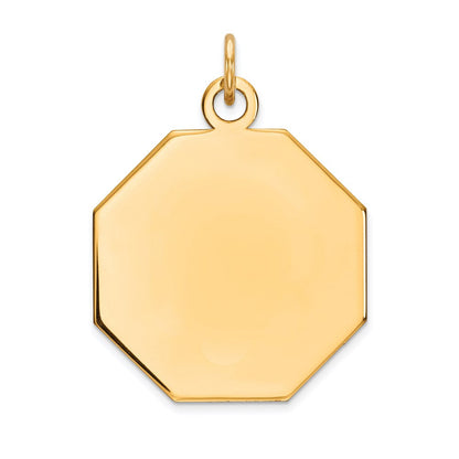 14K Gelbgold Schlicht Gravierbar Octagonal Plättchen Charm