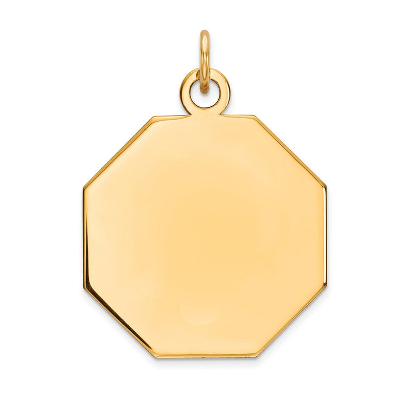 14K Gelbgold Schlicht Gravierbar Octagonal Plättchen Charm