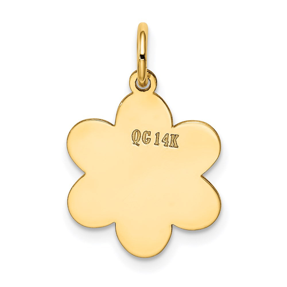 14K Gelbgold Schlicht Gravierbar Blume Plättchen Charm