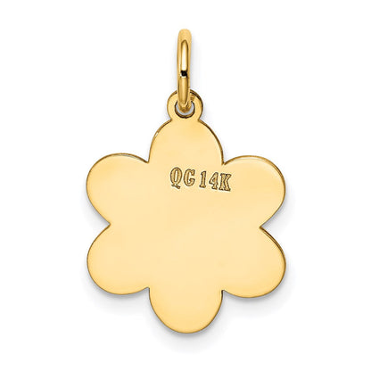 14K Gelbgold Schlicht Gravierbar Blume Plättchen Charm