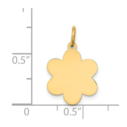 14K Gelbgold Schlicht Gravierbar Blume Plättchen Charm
