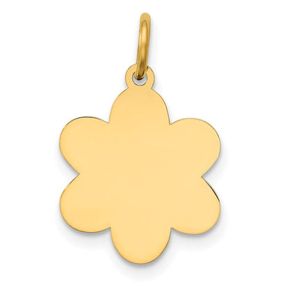 14K Gelbgold Schlicht Gravierbar Blume Plättchen Charm