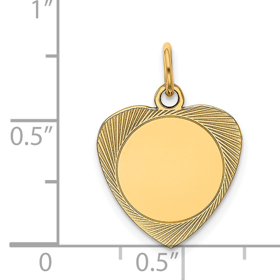 14K Gelbgold Geätzt Gravierbar Herz Plättchen Charm
