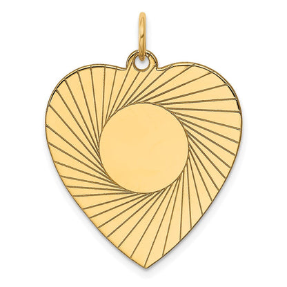 14K Gelbgold 14K Geätzt.018 Stärke Gravierbar Herz Plättchen Charm