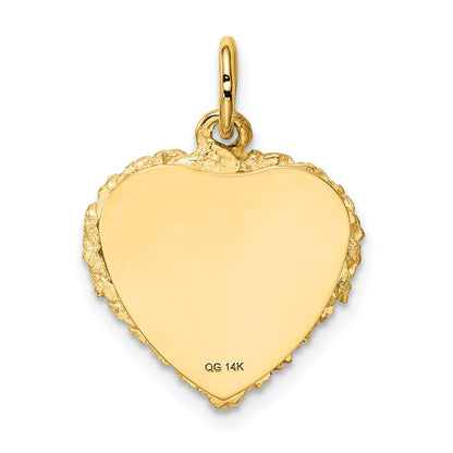 14K Gelbgold 14K Poliert.013 Stärke Gravierbar Herz mit Kordel Plättchen Charm