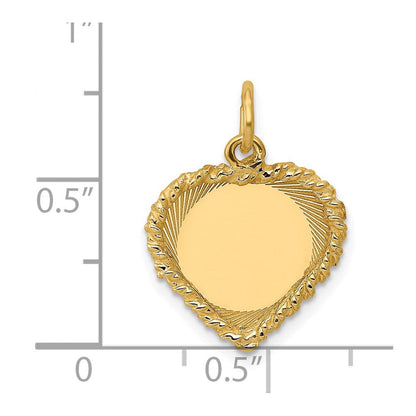 14K Gelbgold 14K Poliert.013 Stärke Gravierbar Herz mit Kordel Plättchen Charm