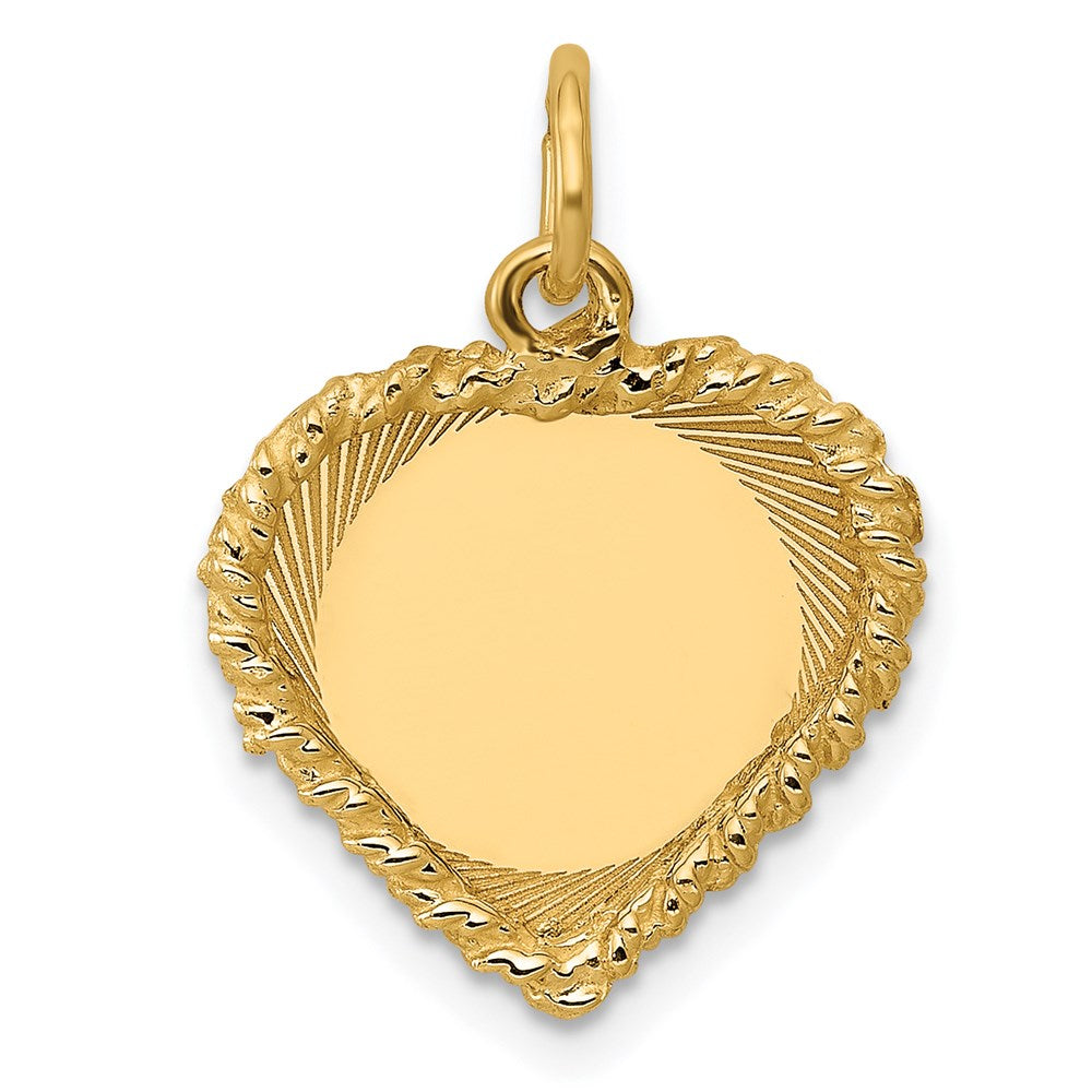 14K Gelbgold 14K Poliert.013 Stärke Gravierbar Herz mit Kordel Plättchen Charm