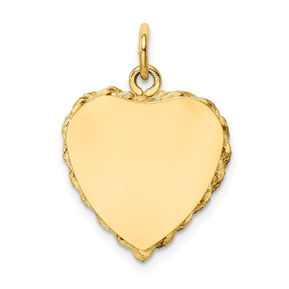 14K Gelbgold 14K Poliert.013 Stärke Gravierbar Herz mit Kordel Plättchen Charm