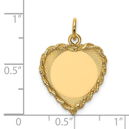 14K Gelbgold 14K Poliert.013 Stärke Gravierbar Herz mit Kordel Plättchen Charm