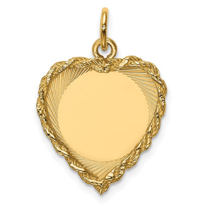 14K Gelbgold 14K Poliert.013 Stärke Gravierbar Herz mit Kordel Plättchen Charm