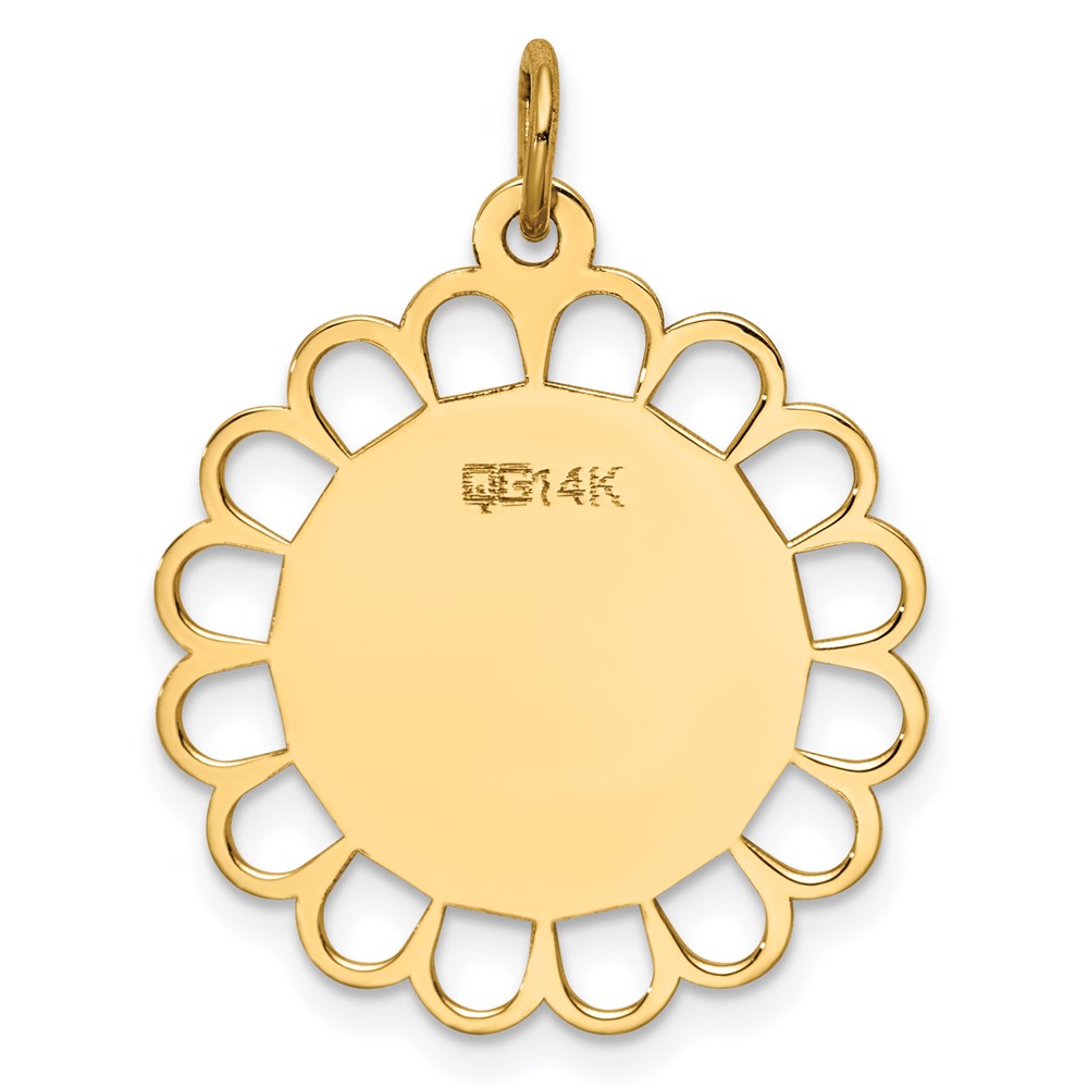 14K Gelbgold Schlicht Gravierbar Blume Plättchen Charm