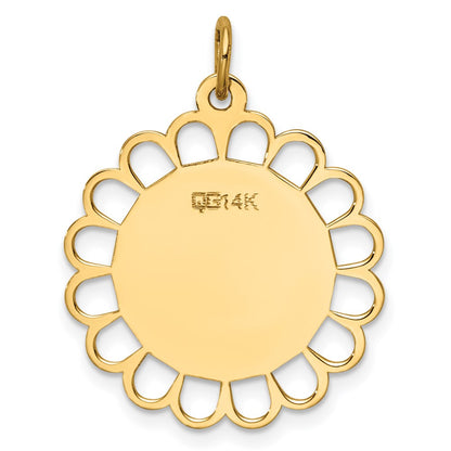 14K Gelbgold Schlicht Gravierbar Blume Plättchen Charm